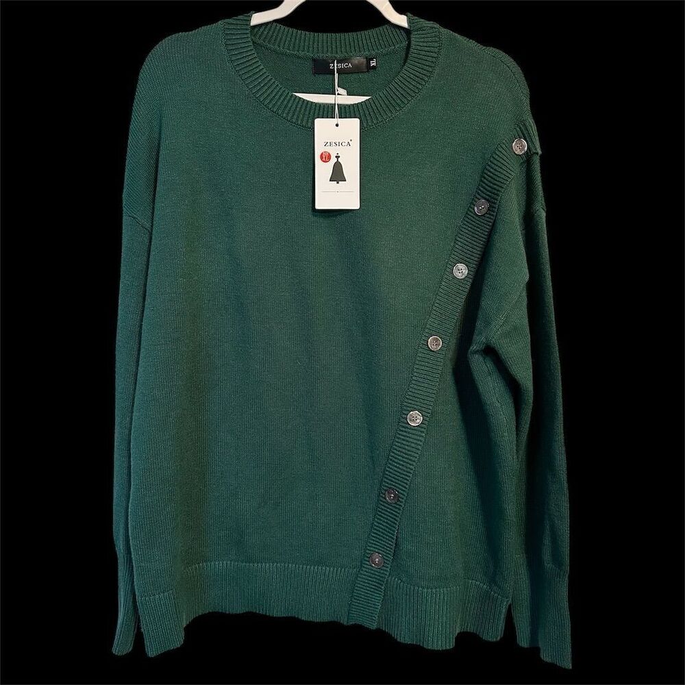 Women's XL Green Zesica Button Pullover Sweater NWT